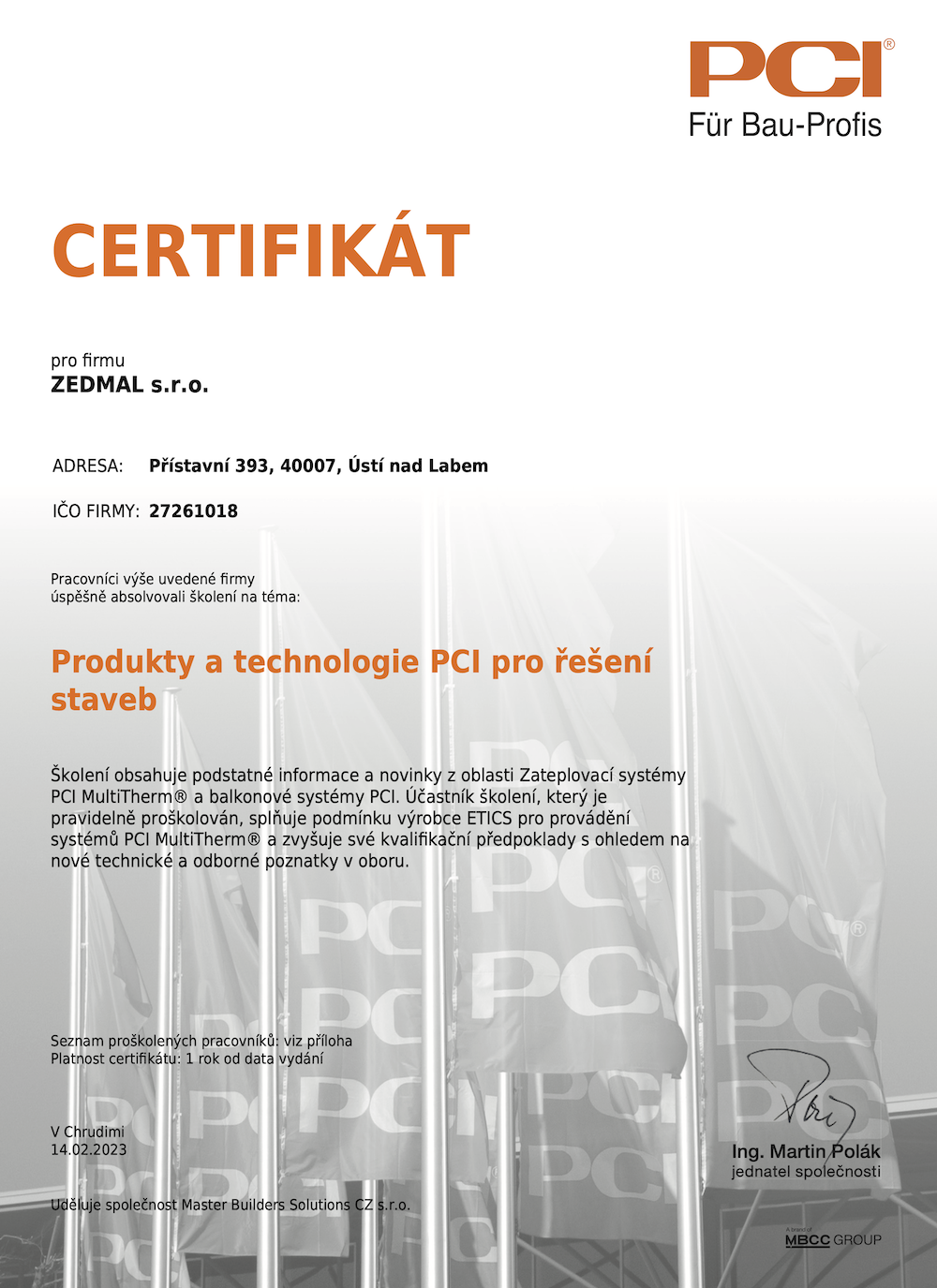 Certifikát PCI
